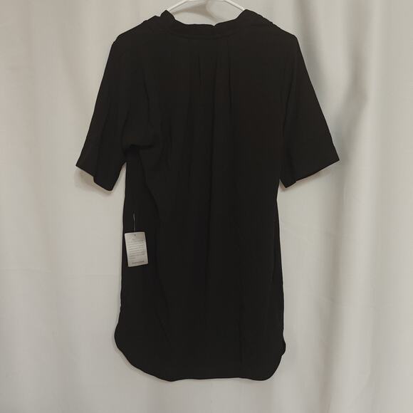 Bobeau Women M Black V Neck Pullover Crepe Short Sleeves Midi Dress Pockets NWT - Picture 3 of 11